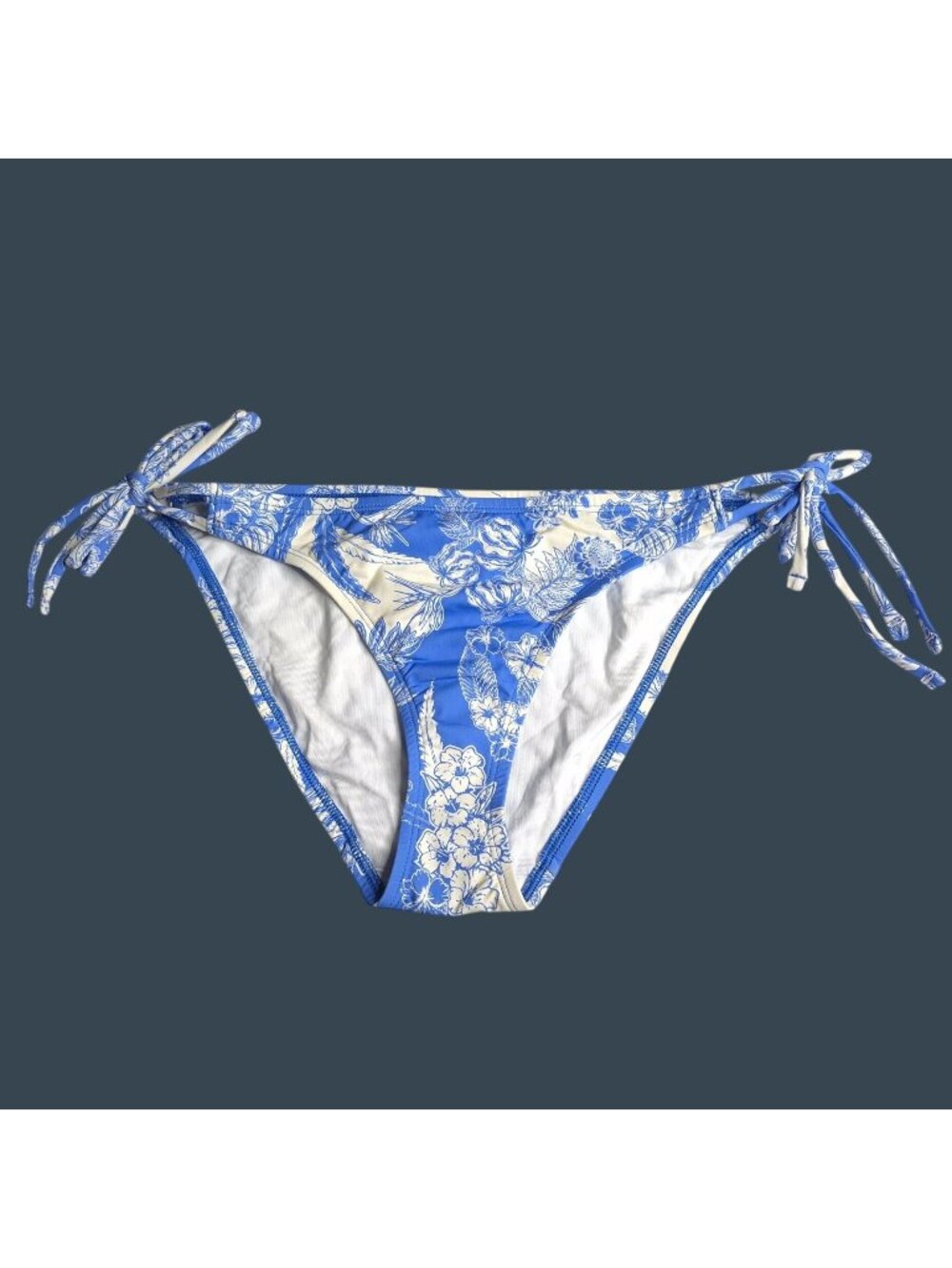Echo New York Womens Floral Bikini Bottoms Side Ties UPF 50+ Large Blue & White